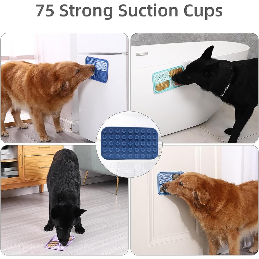 Lick Pad for Dog Cat, Food-Grade Silicone Dog Food Mat Slow Feeding Mat for Wet Food, Peanut Butter, Rectangular Lick Pad with 4 Patterns, Perfect Use During Training, Bathing, Grooming