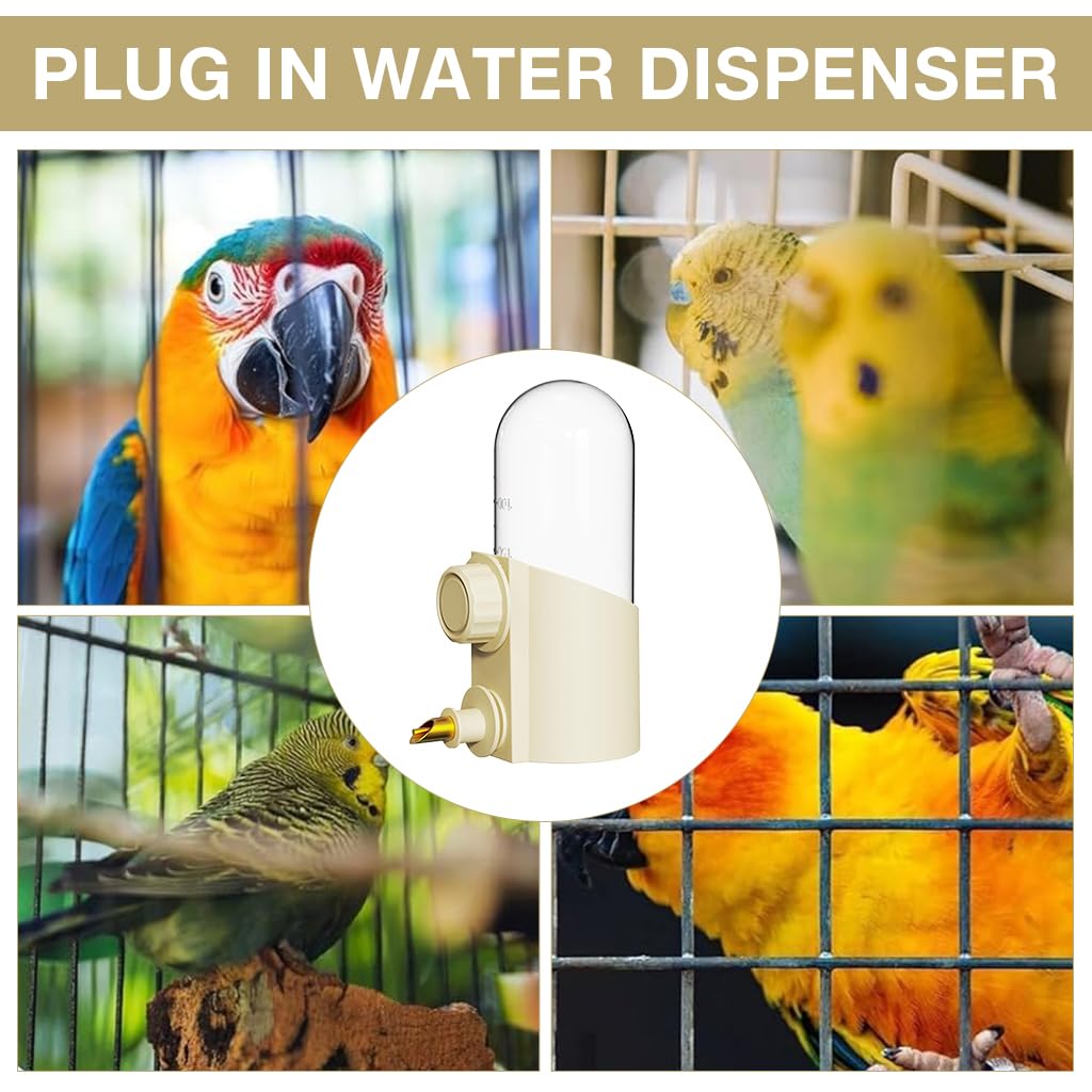 Qpets Bird Water Dispenser for Cage with Copper Nipple and 250ml Food Grade Feeder | Easy Refill