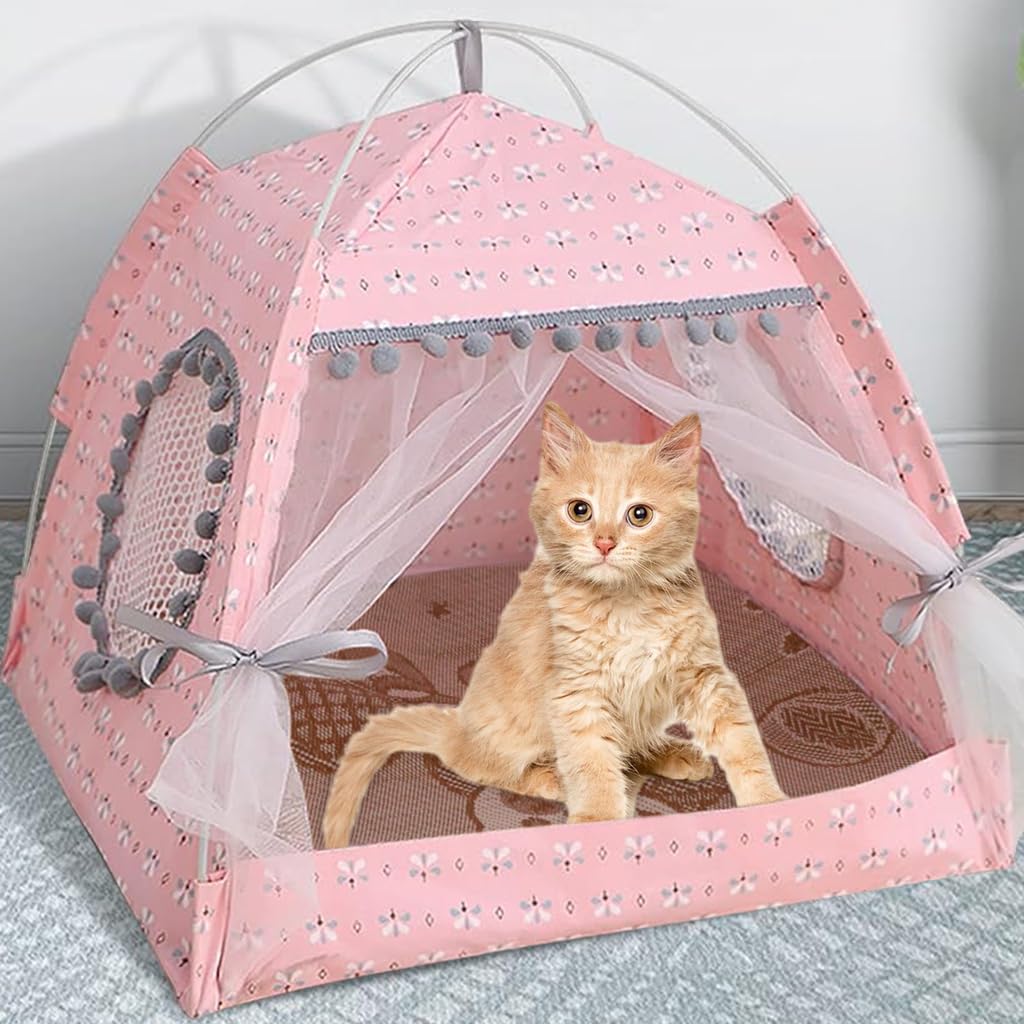 Qpets Pet Princess Tent House for Cats and Small Dogs with Lace Design and Breathable Mattress