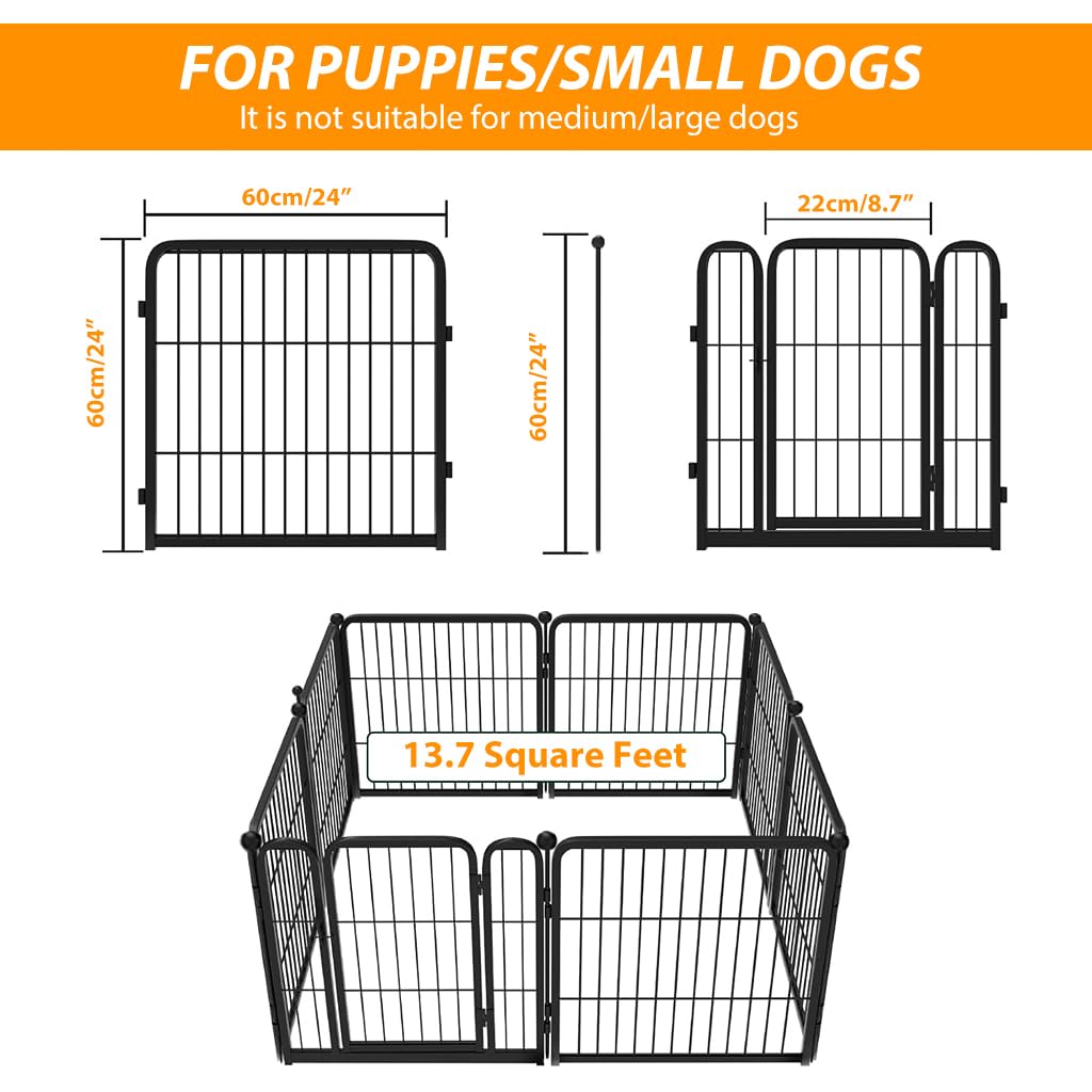 Qpets Metal Dog Playpen for Indoor Use with Door and 7 Panels 60x60cm | DIY Foldable Pet Fence