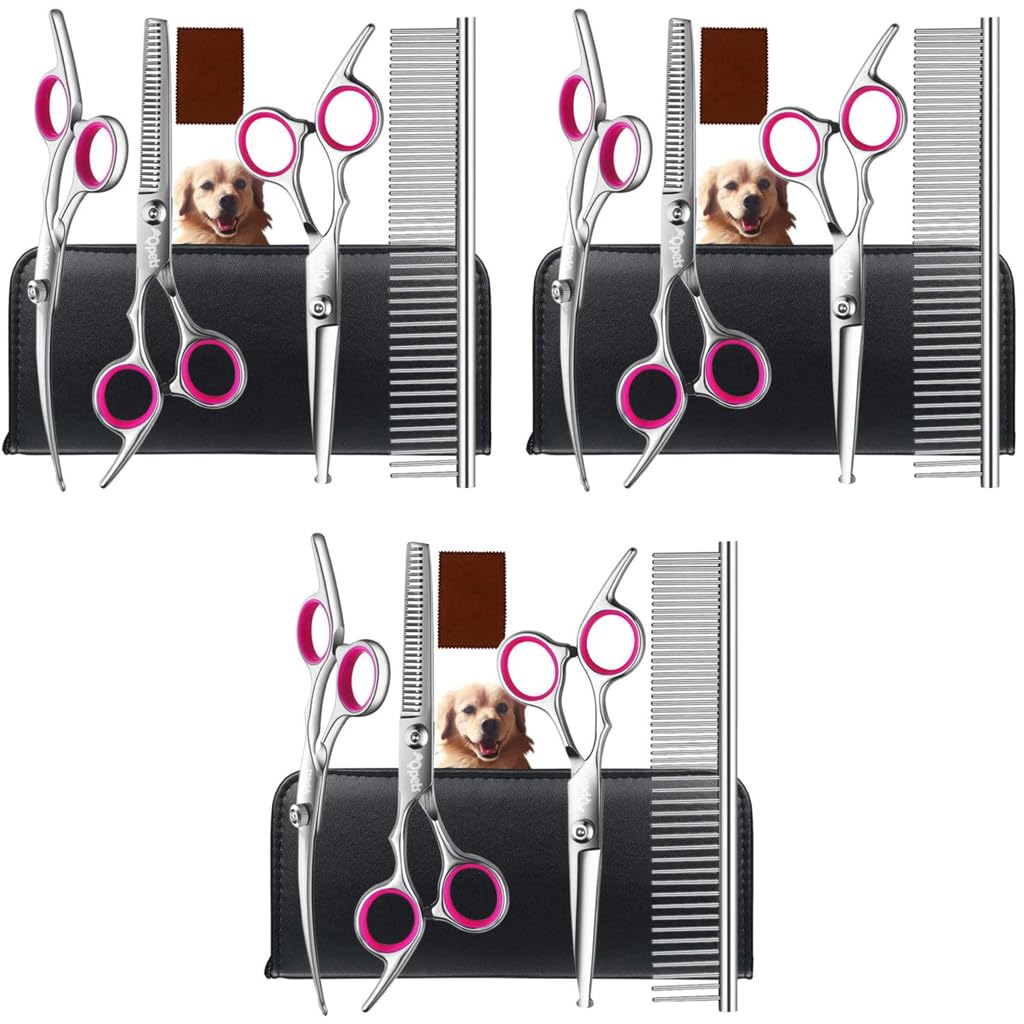 Qpets Dog Grooming Scissors Kit with Safety Round Tips 6.5 in Shears & Comb | Stainless Steel Pet Hair Cutting Set
