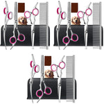 Qpets Dog Grooming Scissors Kit with Safety Round Tips 6.5 in Shears & Comb | Stainless Steel Pet Hair Cutting Set