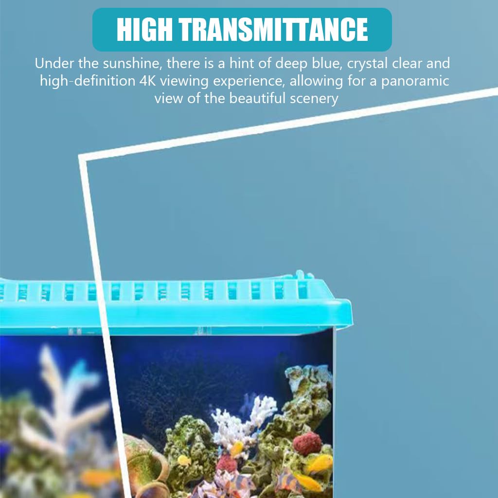 Qpets Mini Desk Fish Tank for Home or Office with 3 Layer Dividing Inserts and Air Lid | Clear Acrylic 9.5×19 cm