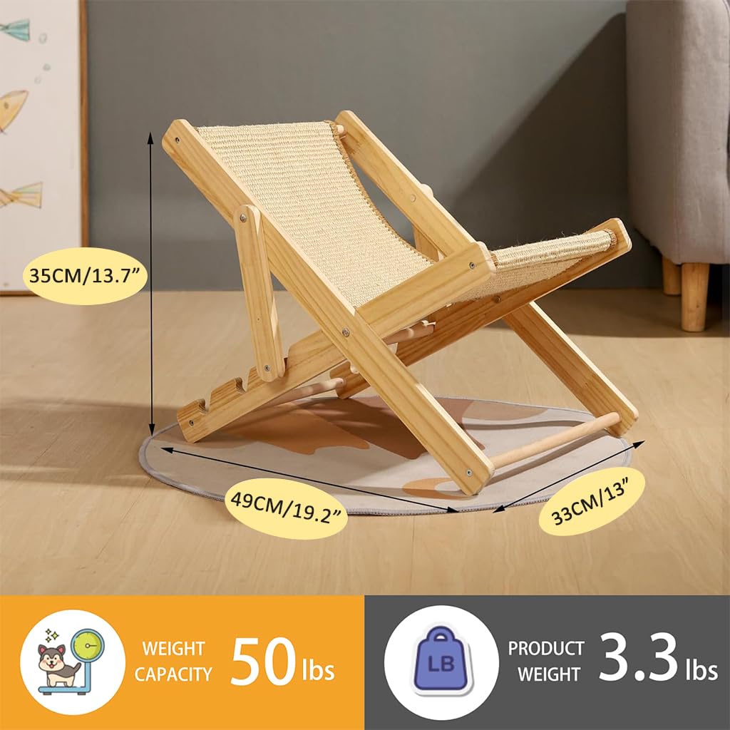 Qpets Cat Bed Scratcher for Rest and Play with Adjustable Tilt 23.6×15.7×3.9 in | Sisal Hemp and Wooden Chair
