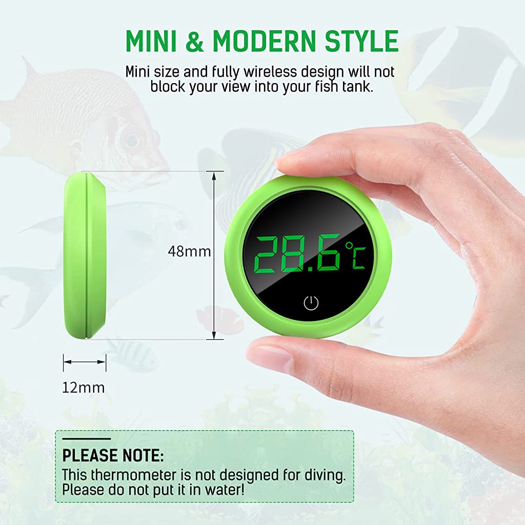 Qpets Wireless LED Aquarium Thermometer for Fish Tanks with 0–60 °C Range and 5‑Second Sensor | LCD Display Stick‑On Design