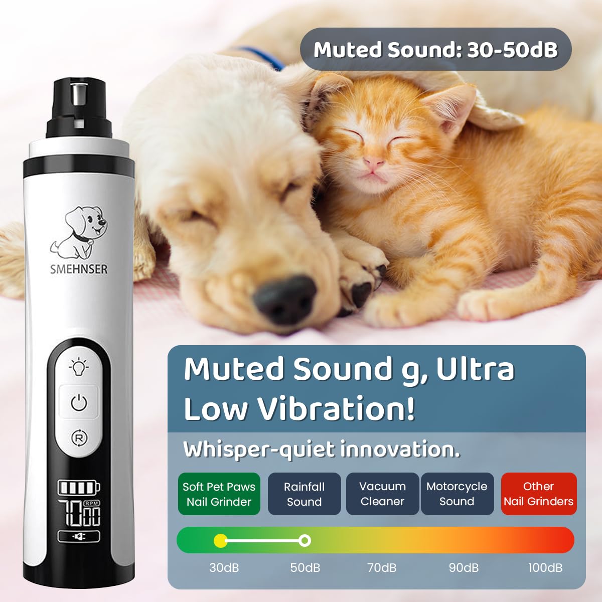 Qpets Electric Dog Nail Grinder with 3 Speed Modes and Dual LED Lights for Cats and Dogs