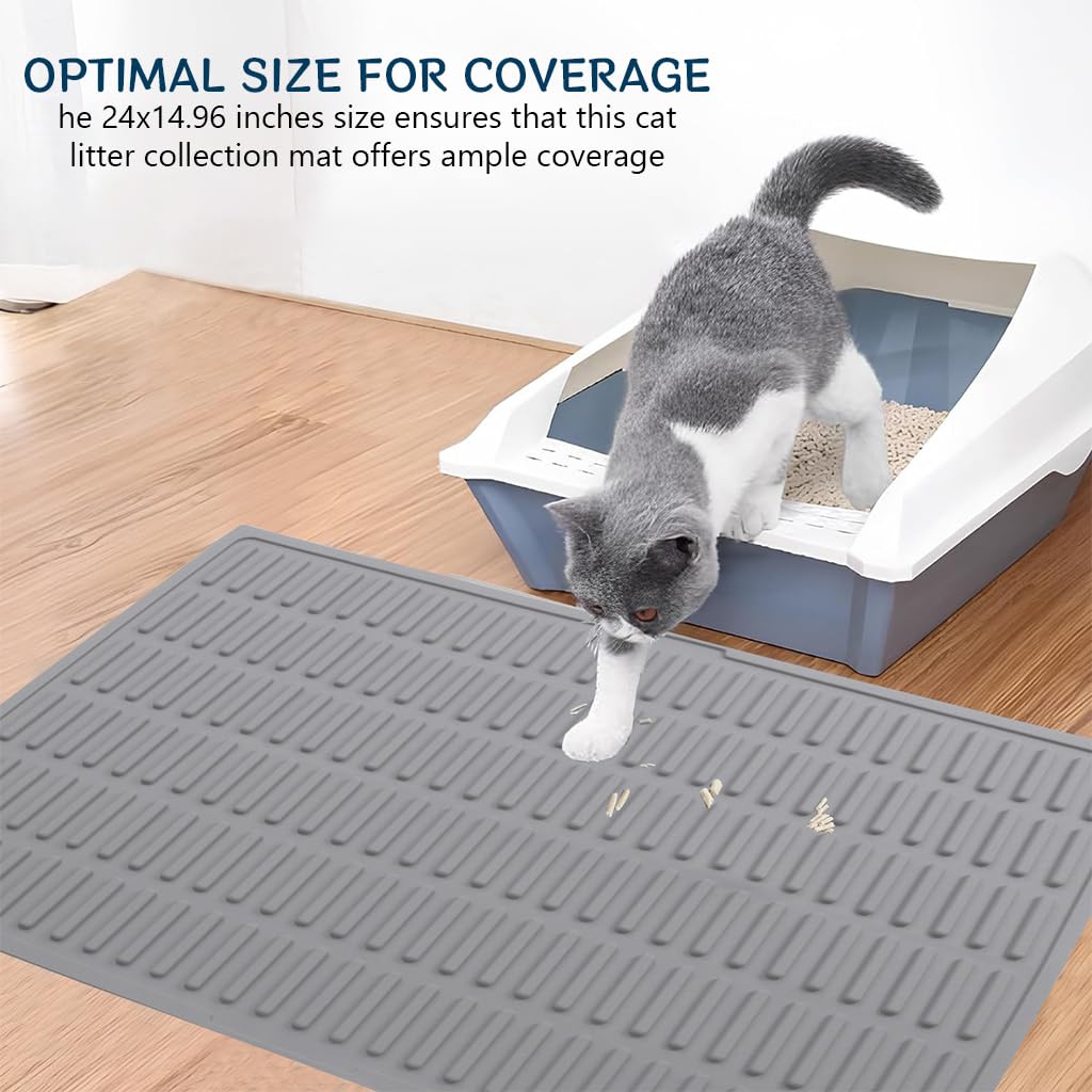 Qpets Cat Litter Mat for Cleaner Floors with Grooved Silicone Surface 24x14.96 in | Anti Slip Backing