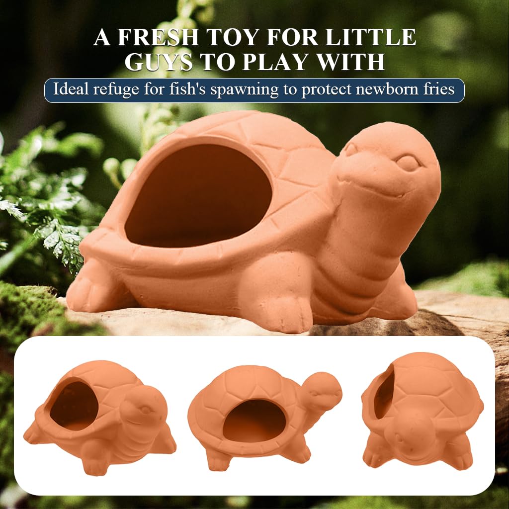 Qpets Turtle Hideout Cave for Aquarium with 13×10×6.7 cm Spacious Interior | Handmade Natural Terracotta Shelter for Fish and Shrimp