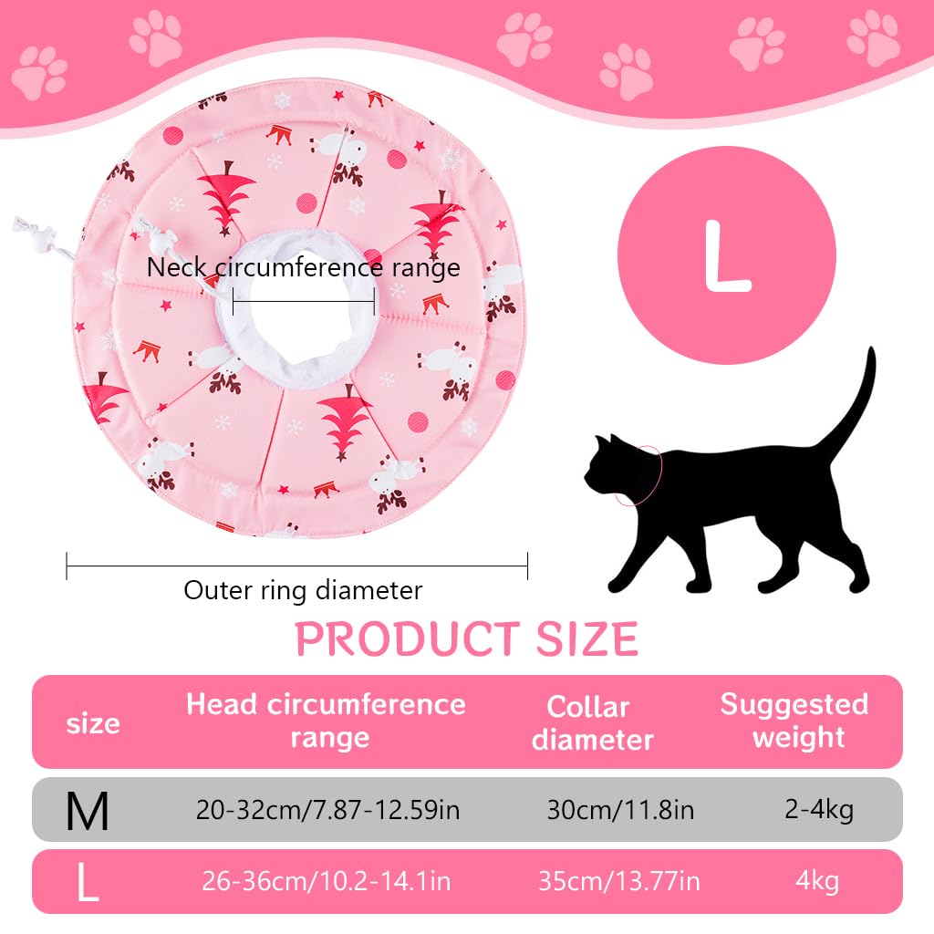 Qpets® Cat Collar Cat Cone Waterproof Cat Cone Adjustable Drawstring Collar Polyester Cat Cones After Surgery Pet Cat Recovery Cone Collar Cute Print Cone Collar for Cats (L)