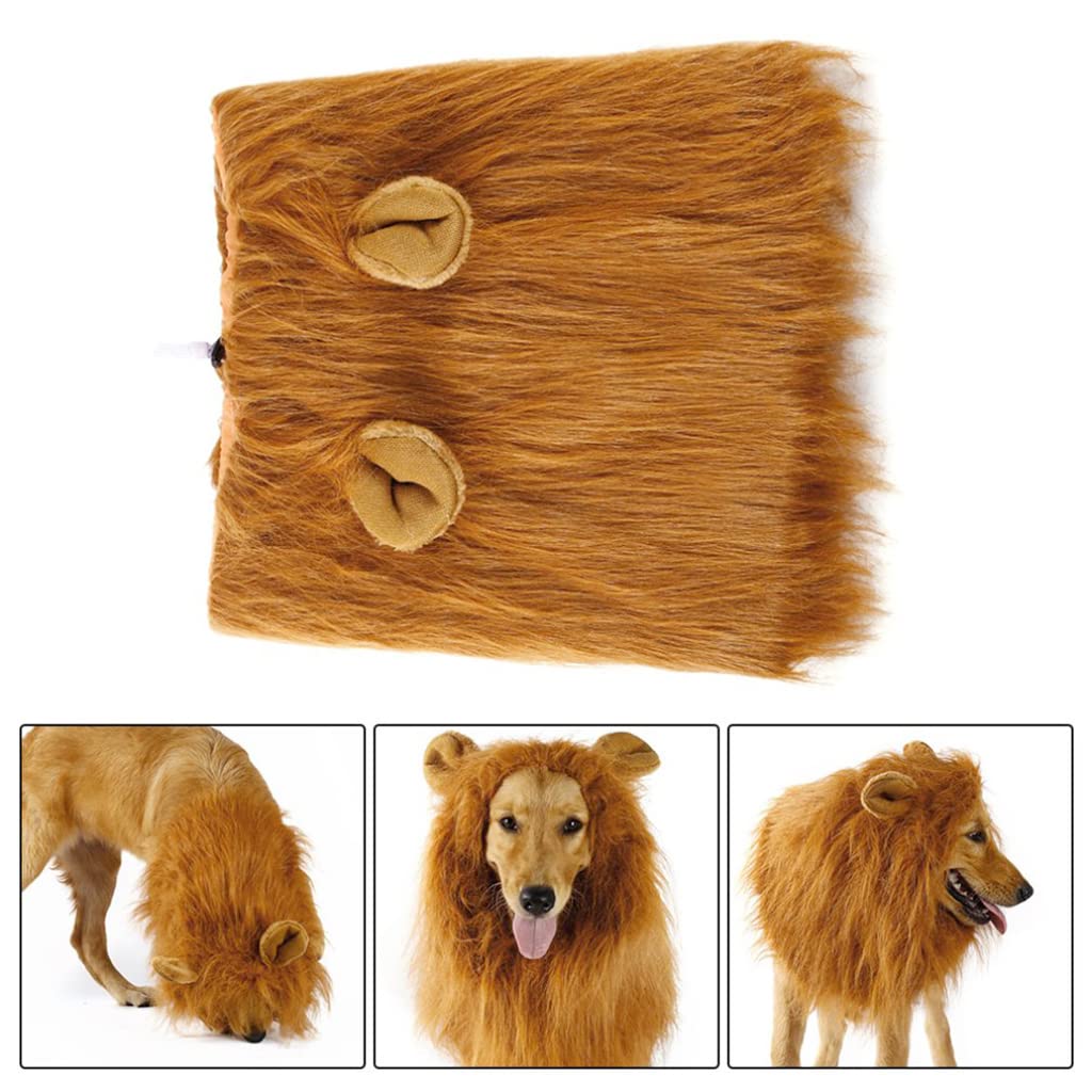 Qpets Dog Lion Mane for Halloween and Festival Parties with Faux Hair Ears | Fits Up to 74cm