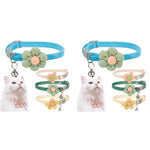 Qpets Cat Collar Set 8PCS Adjustable 19–32cm with Crochet Flower and Silver Bell | Gift for Cat Lovers