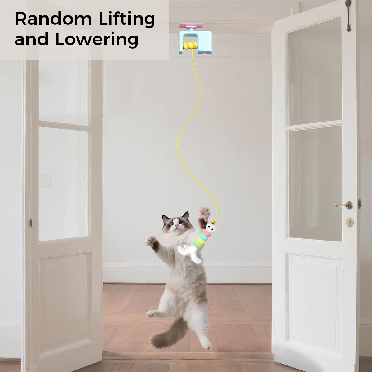 Qpets Cat Toy for Interactive Play with 1.8 Meter Elastic Rope & USB Rechargeable 300 mAh Battery | Detachable Door Hanging Feather Teaser