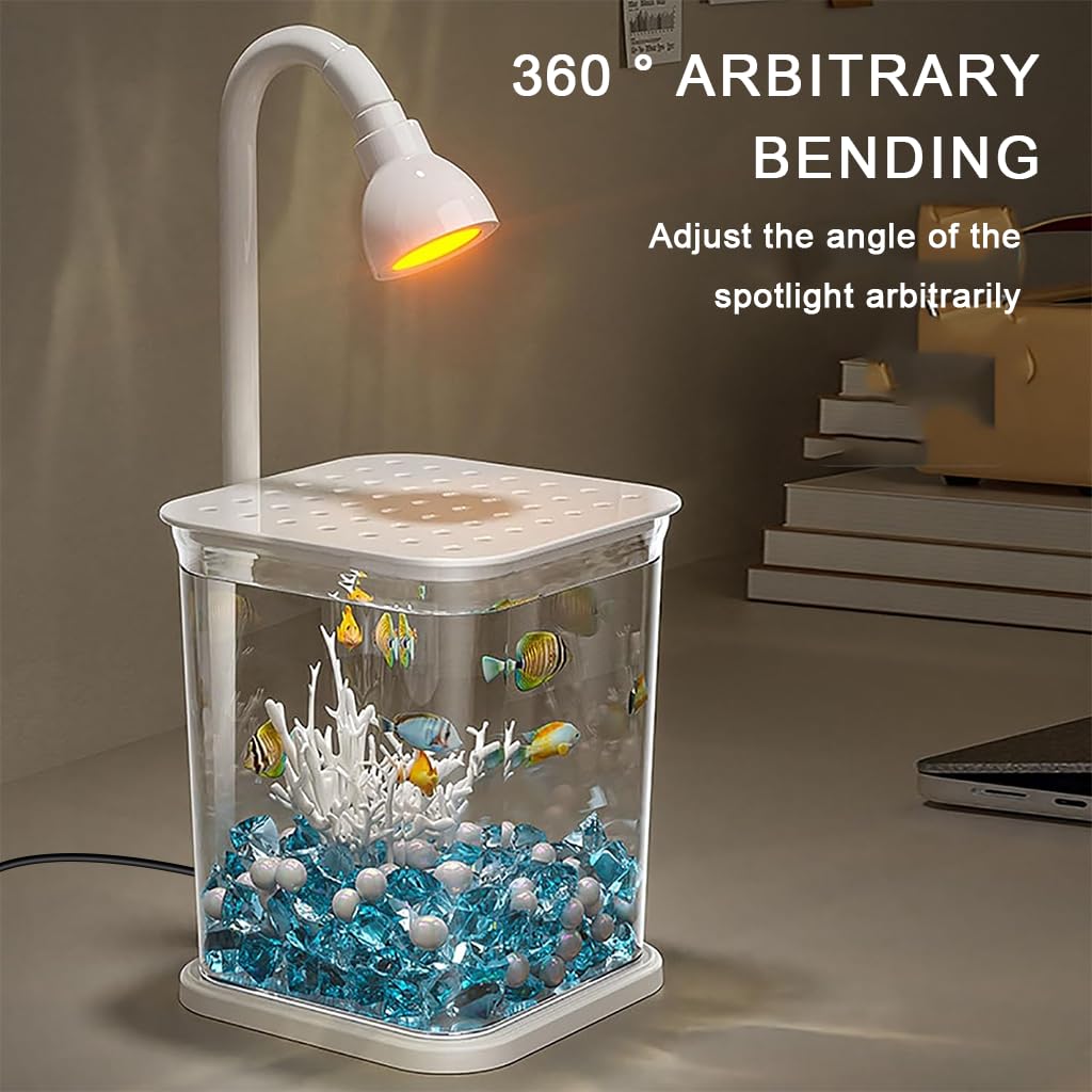 Qpets Betta Fish Tank for Desk and Countertop Use with Ventilated Roof and LED Light | Clear 11.7 x 13 x 14 cm PP Mini Aquarium