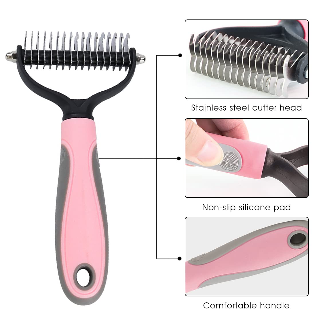 Qpets® About Space Pet Grooming Comb, Double Side Dematting and Tangle Removing, Undercoat Rake for Cats & Dogs, Pink/Blue Assorted Color