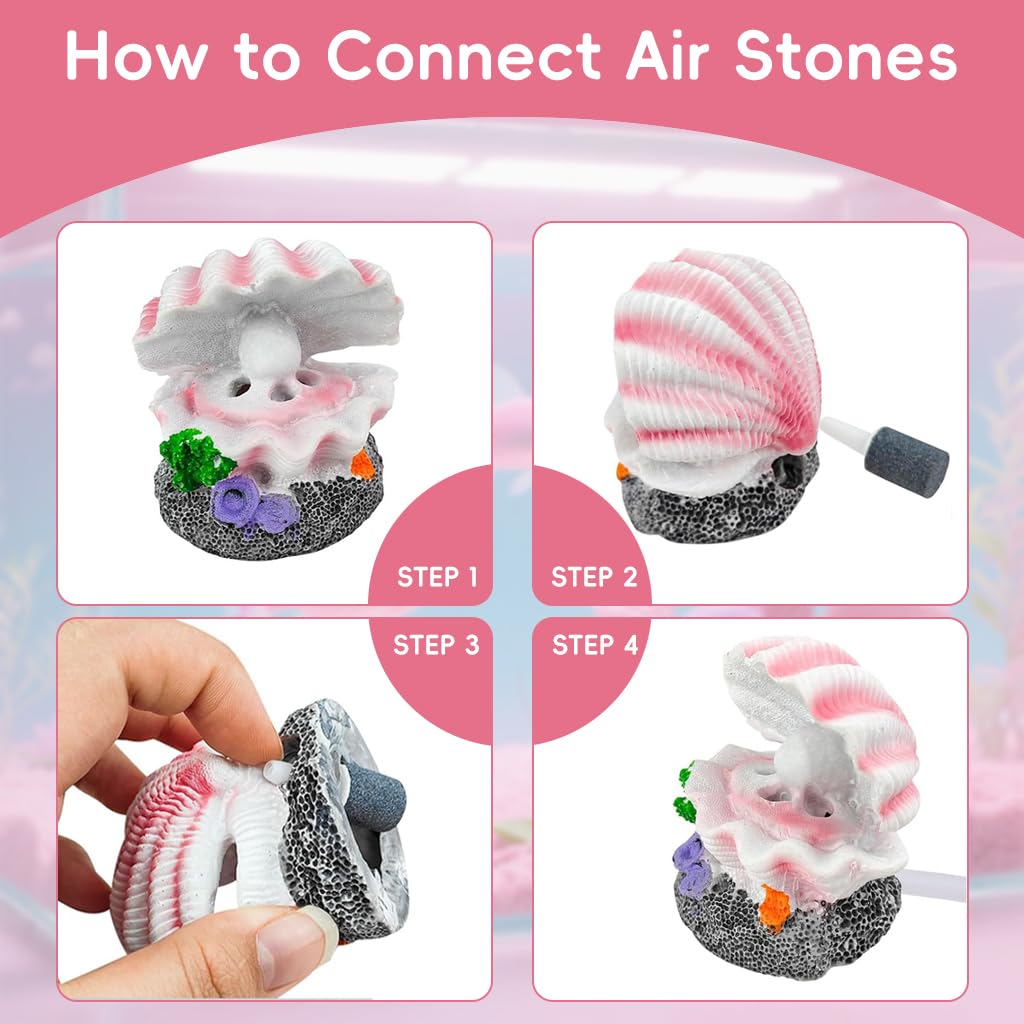 Qpets Aquarium Ornament for Fish Tank with Bubble Stone Function 5x4.6x5.5cm Resin Decor | Dreamy Seashell Pearl Design