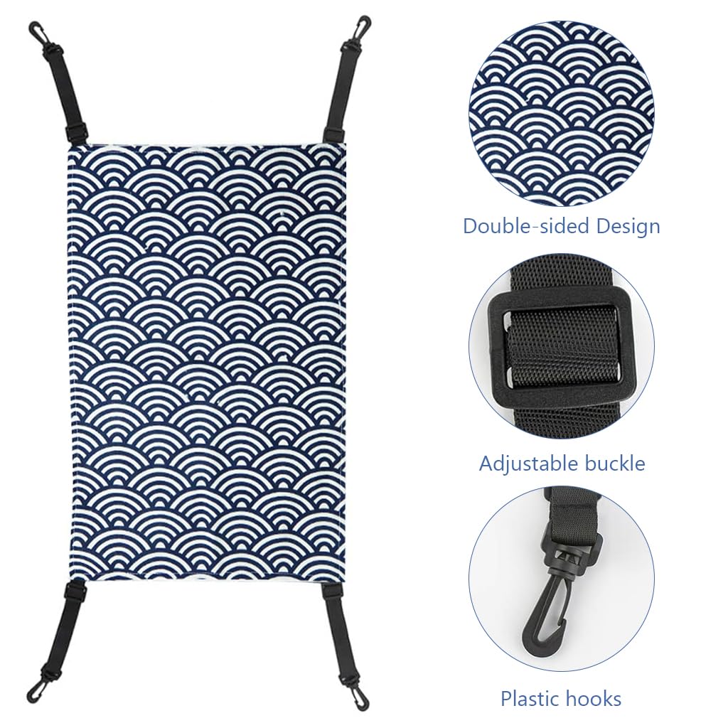 Qpets® Pet Hammock for Cage Plush Thermal Pet Hammock Winter Warm Cat Hammock 4 Adjustable Straps Design Small Pet Double Side Print Hammock for Cage, 35x53cm