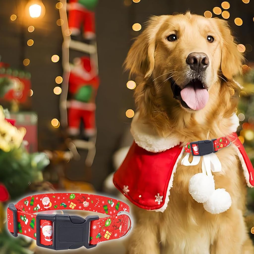 Qpets Christmas Dog Collar for Holiday Dress-up with Quick Release Buckle and Metal D Ring | Adjustable 40–65 cm Polyester Design