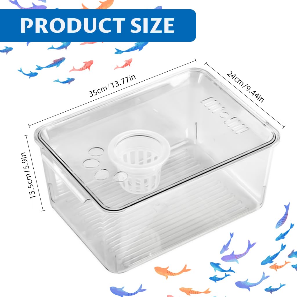 Qpets Desk Small Fish Tank for Home Office with 35x24cm Design and Air Ventilation Lid | Clear PP Betta Aquarium featuring Built in Hydroponic Basket