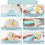 Qpets Pet Grooming Brush for Dogs and Cats with Shampoo Dispenser and Soft TPR Bristles