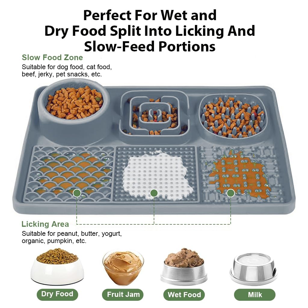 Lick Pad for Dog Cat, Food-Grade Silicone Dog Food Mat Slow Feeding Mat for Wet Food, Peanut Butter, Rectangular Lick Pad with Suction Cups, Perfect Use During Training, Bathing, Grooming