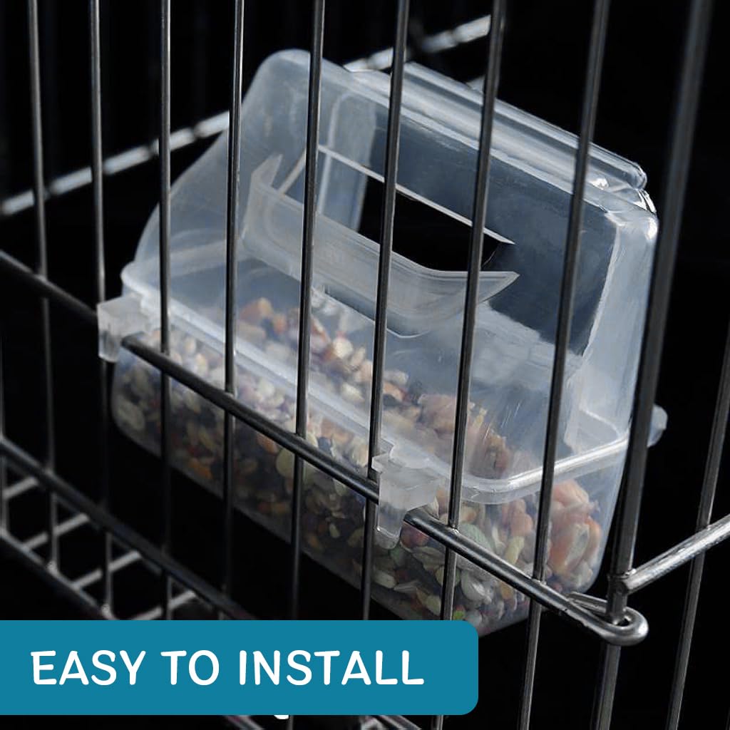Qpets Bird Food Dispenser for Cages with Perch Rod and Transparent Design 11.5×5.2×9.2 cm | Food‑Grade Plastic for Small & Medium Birds