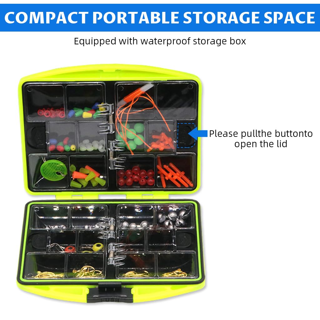 Qpets Fishing Tackle Kit for Freshwater and Saltwater Use featuring 174 pcs in Box | Includes Hooks, Sinkers and Bobbers