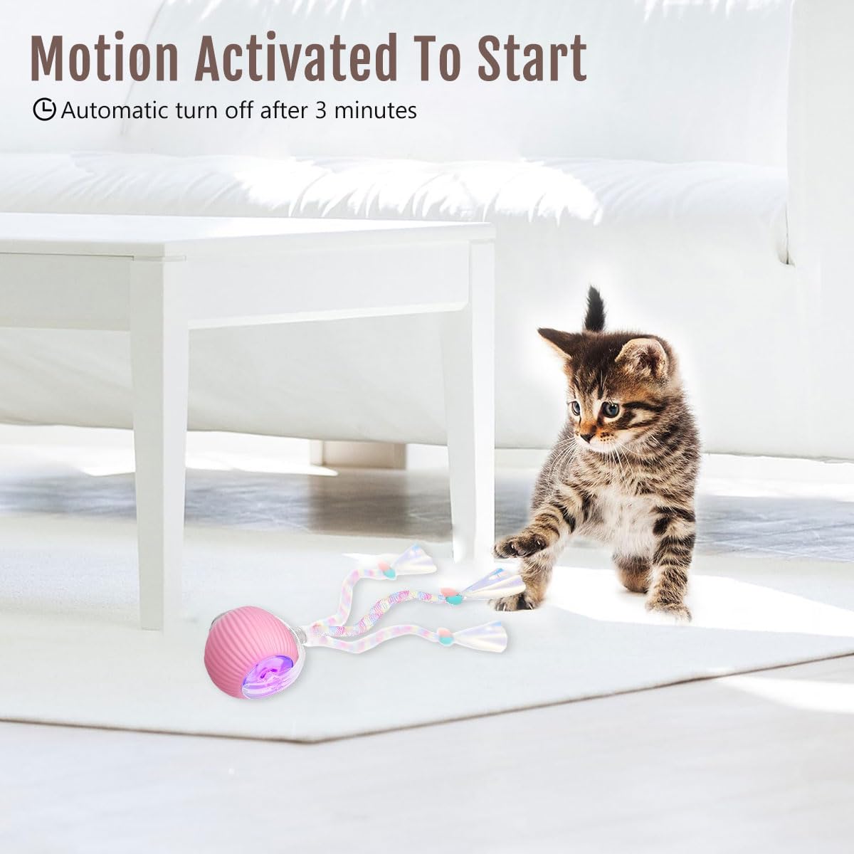 Qpets Electric Cat Ball Toy for Indoor Play with LED Light and Chirping Sounds | USB Rechargeable