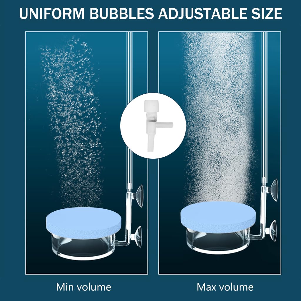 Qpets Air Stone for Aquarium with 8.5cm Alumina Disk and Dual Suction Cup | Adjustable Air Flow Valve