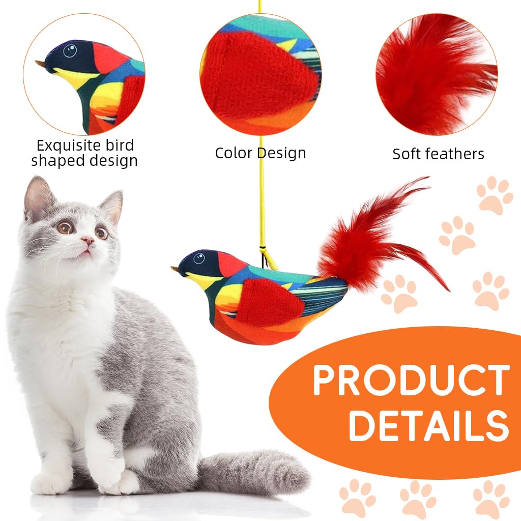 Qpets Door Hanging Cat Toy for Indoor Cats with 190cm Elastic Rope & Feather Tail | Interactive Squeaky Bird Teaser
