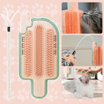 Qpets Cat Brush for Grooming and Play with Feather Wand | Wall Mounted Self Groomer Set