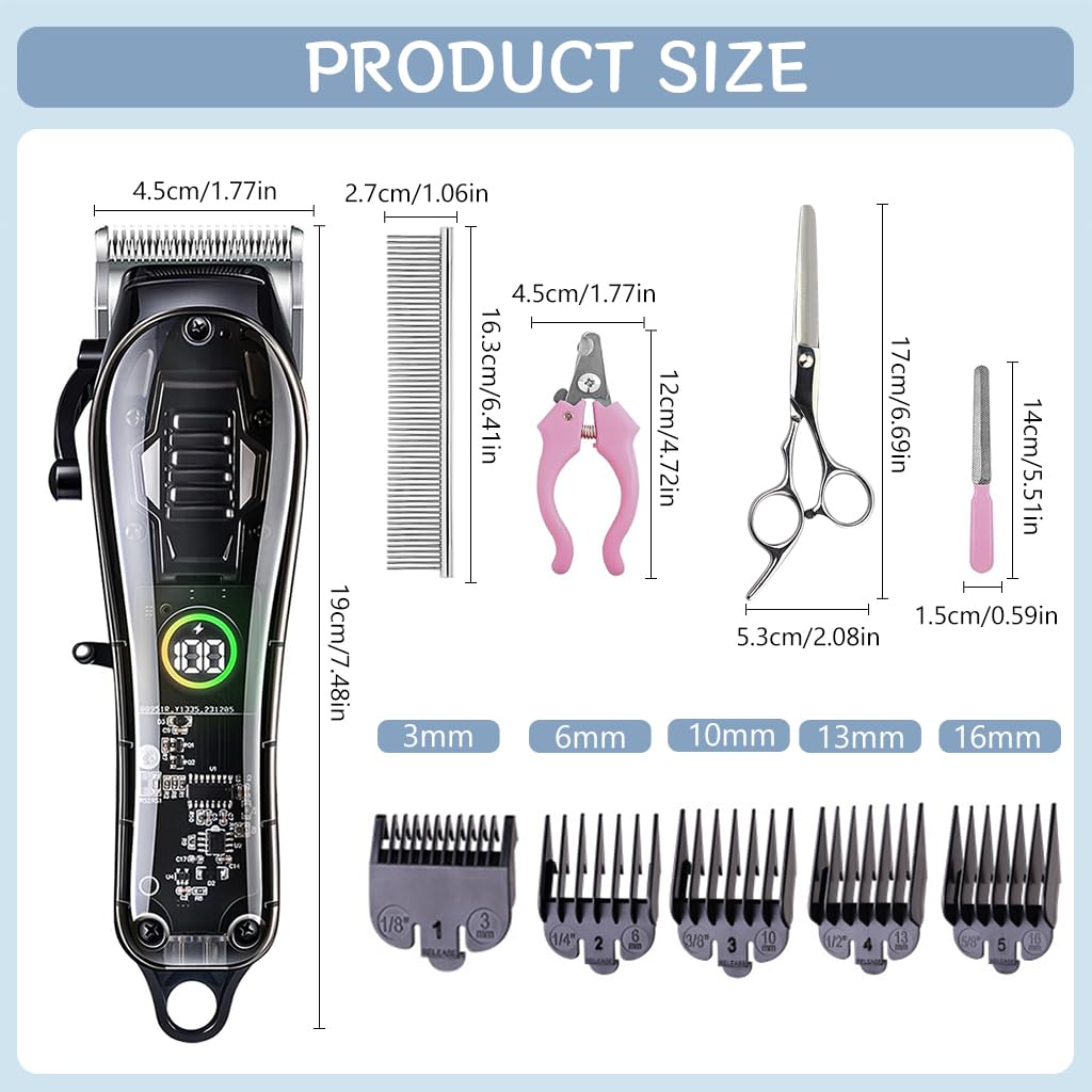 Qpets® Electric Dog Hair Trimmer Kit Cordless USB Dogs Hair Trimmer Pet Hair Trimmer Kit with Hair Scissors, Nail Cutter, Nail File, Steel Comb, Dog Grooming Kit with Accessories