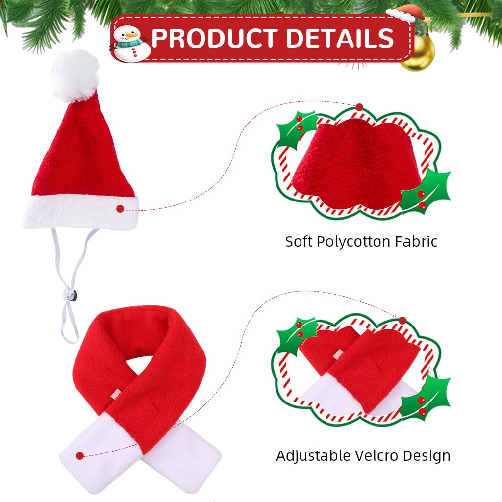 Qpets Christmas Cat Costume Set with Adjustable Drawstring Hat and Scarf for Holiday Photos | Neck 32 cm