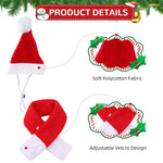 Qpets Christmas Cat Costume Set with Adjustable Drawstring Hat and Scarf for Holiday Photos | Neck 32 cm