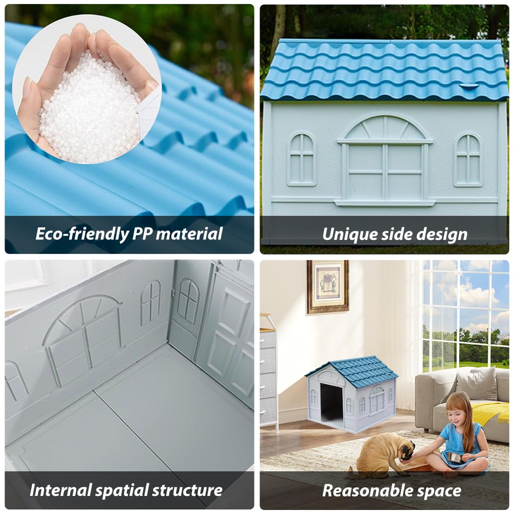 Qpets Outdoor Dog House for Small Breeds with 65x75x63 cm Space and DIY Assembly | Rainproof Plastic Hut Style