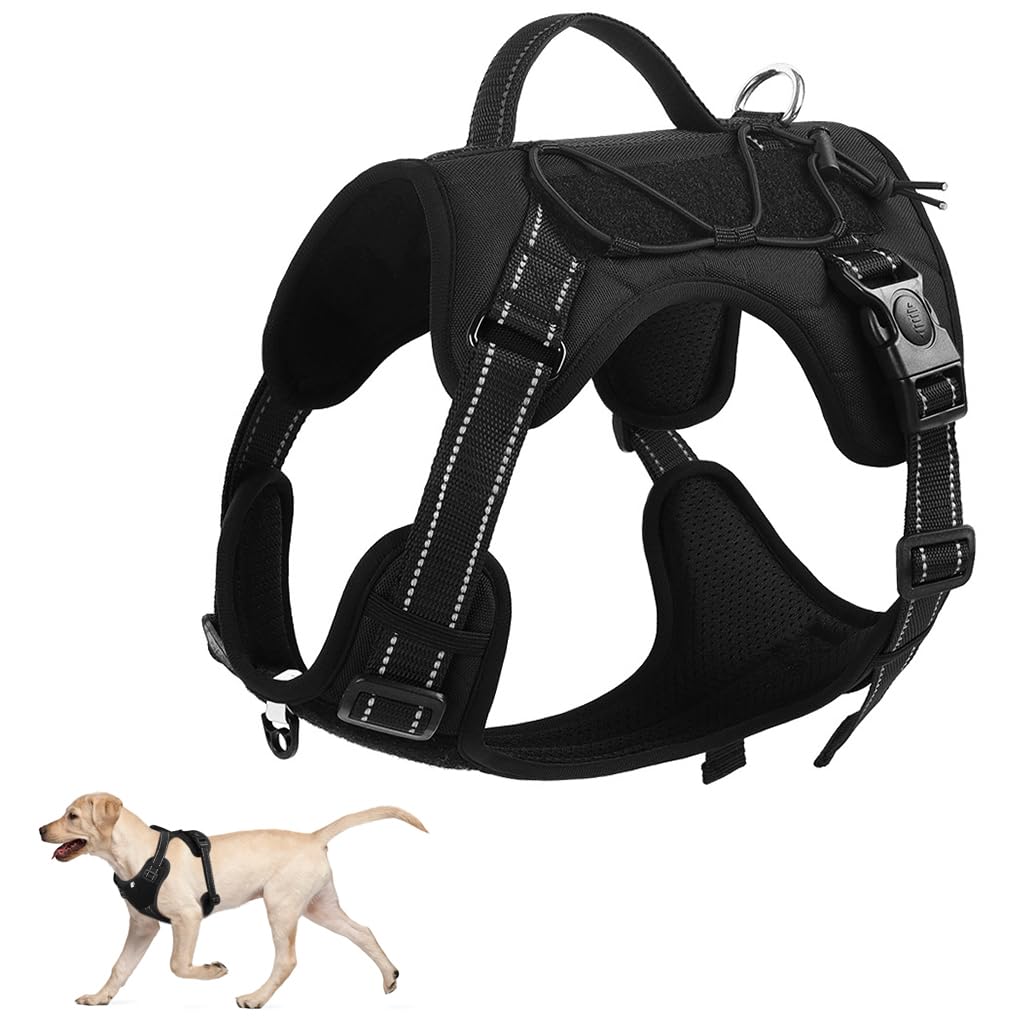 Qpets® Adjustable Dog Harness, Dog Belt Upgraded Seat Belt Buckle, No-Pull Pet Harness Easy Control & Military Standard Material - XL, Chest (Min 26.7'' - Max 36.6" inches)