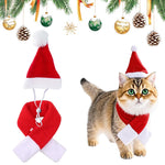 Qpets Christmas Cat Costume Set for Holiday Photos with Adjustable Hat and Scarf 36 cm