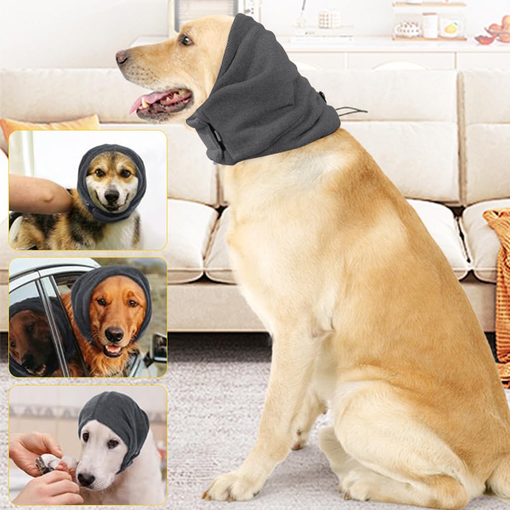 Qpets Dog Ear Muffs for Calming and Cold Weather Protection with Adjustable Fit 45–60cm | Cotton Grey Head Cover