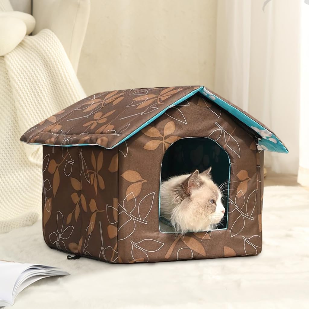 Qpets Cat House for Indoor and Outdoor Use with Waterproof Roof and 45x43x40 cm Space | Washable DIY Assembly Pet Shelter