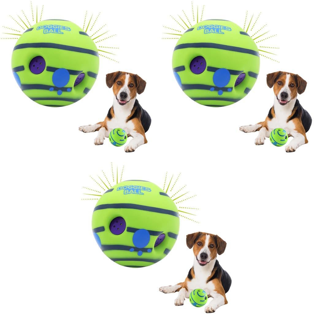 Qpets Dog Toy Balls 5.5 inch for Interactive Chew Play with Sound Tubes PVC | 3 pcs for Medium and Large Dogs