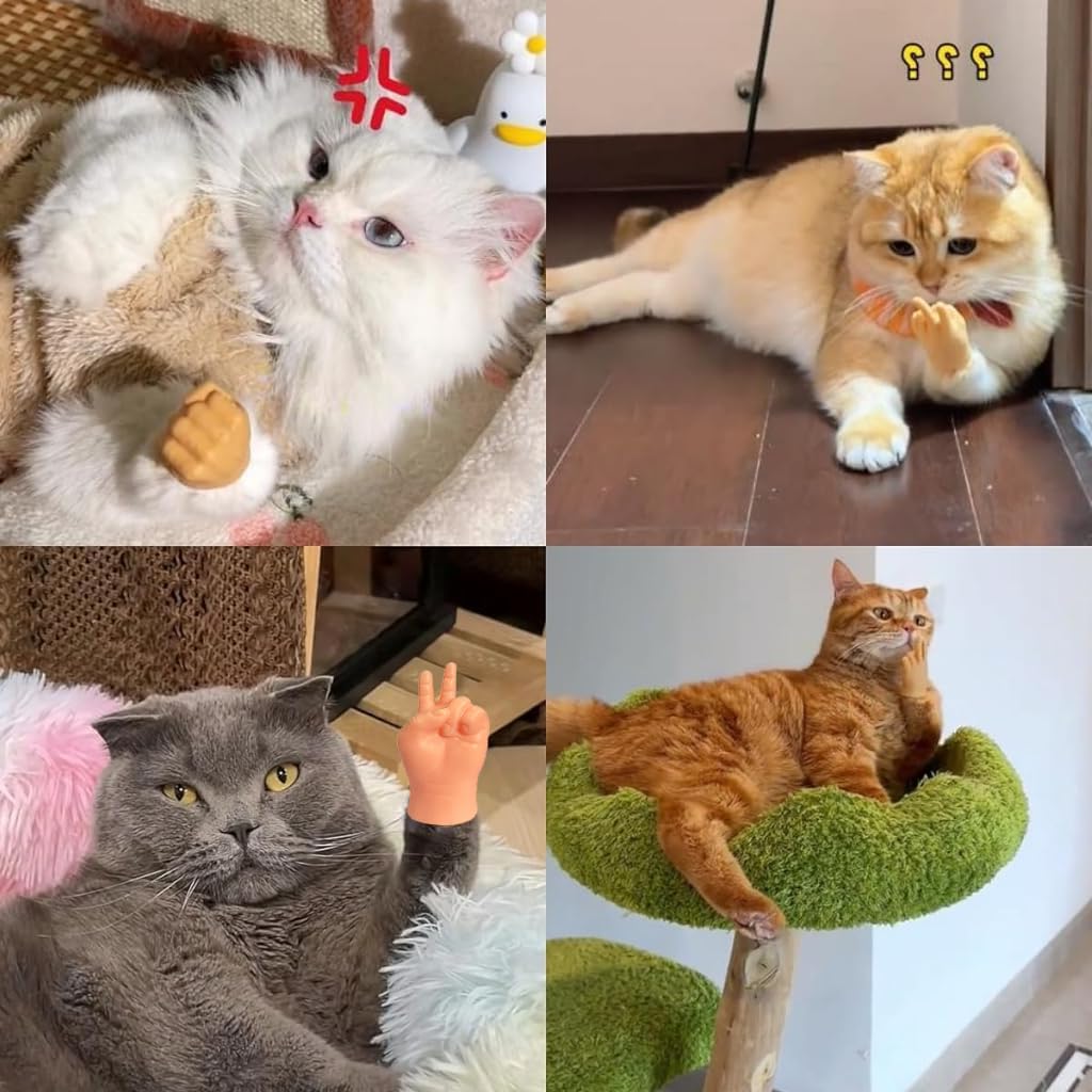 Qpets® Mini Hands for Cats, Little Hands for Fingers Funny Little Cat Finger Gloves Soft Elastic Tiny Finger Hands Gag Puppet Show Mini Cat Gloves Mini Hands Toys (7PCS )