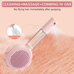 Qpets Cat Brush for Detangling and Shedding with Long Handle and Mist Sprayer | Easy One Button Cleaning