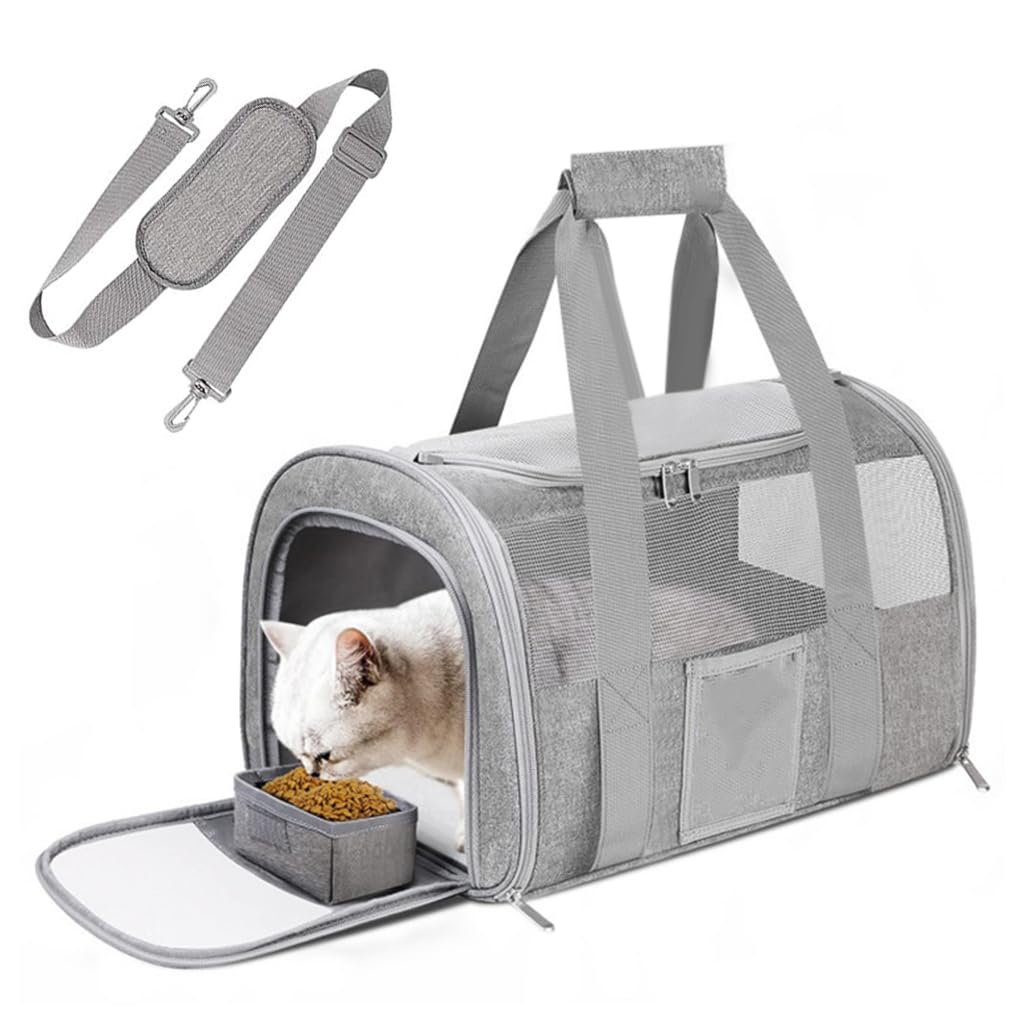 Qpets Cat Carrier Bag for Travel with Dual Open Access and Mesh Windows 43x30x28cm | Foldable Oxford Cloth Design