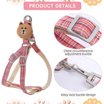Qpets No Pull Dog Harness and Leash Set with Dual D Rings and 1.2m Tangle Free Design | Adjustable Pink Checked Pattern for Medium Dogs