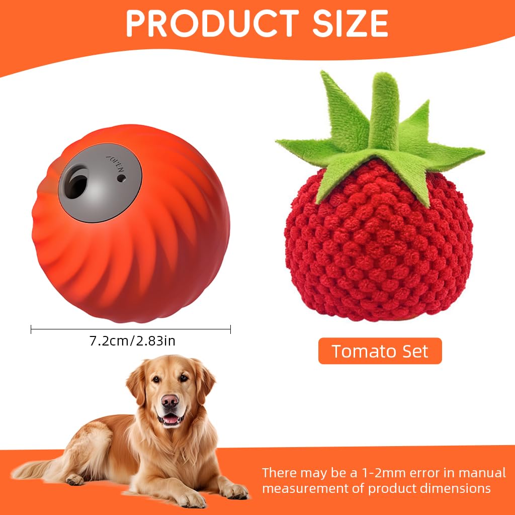 Qpets Dog Treat Ball for Interactive Play and Mental Stimulation with 500mAh Battery | TPU Dispenser featuring Crochet Strawberry Cover