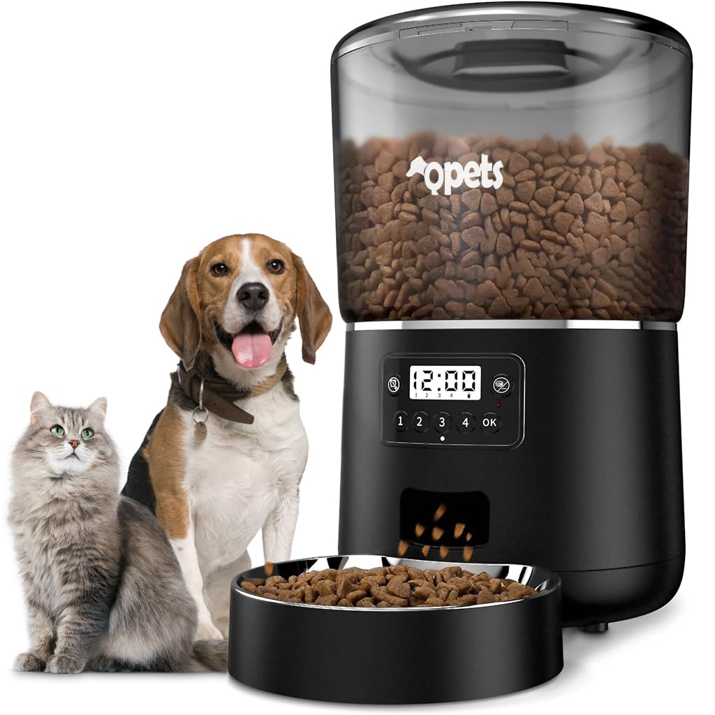 Qpets® Automatic Feeder for Dogs Cats, 4L Automatic Feeder with Stainless Steel Bowl Smart Dry Food Dispenser, Food Dispenser with Timer & Portion Control for Medium & Small Pets
