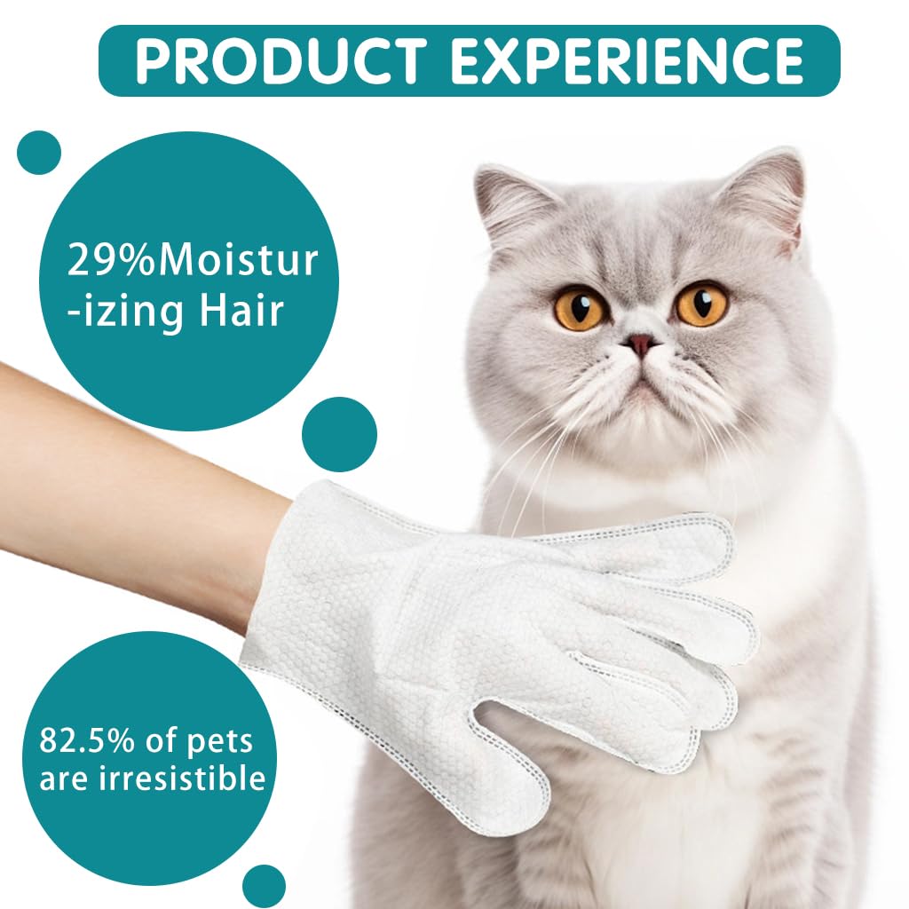 Qpets Pet Wipes Gloves for Easy Cat and Dog Grooming 18 pcs | Mimics Natural Petting Action