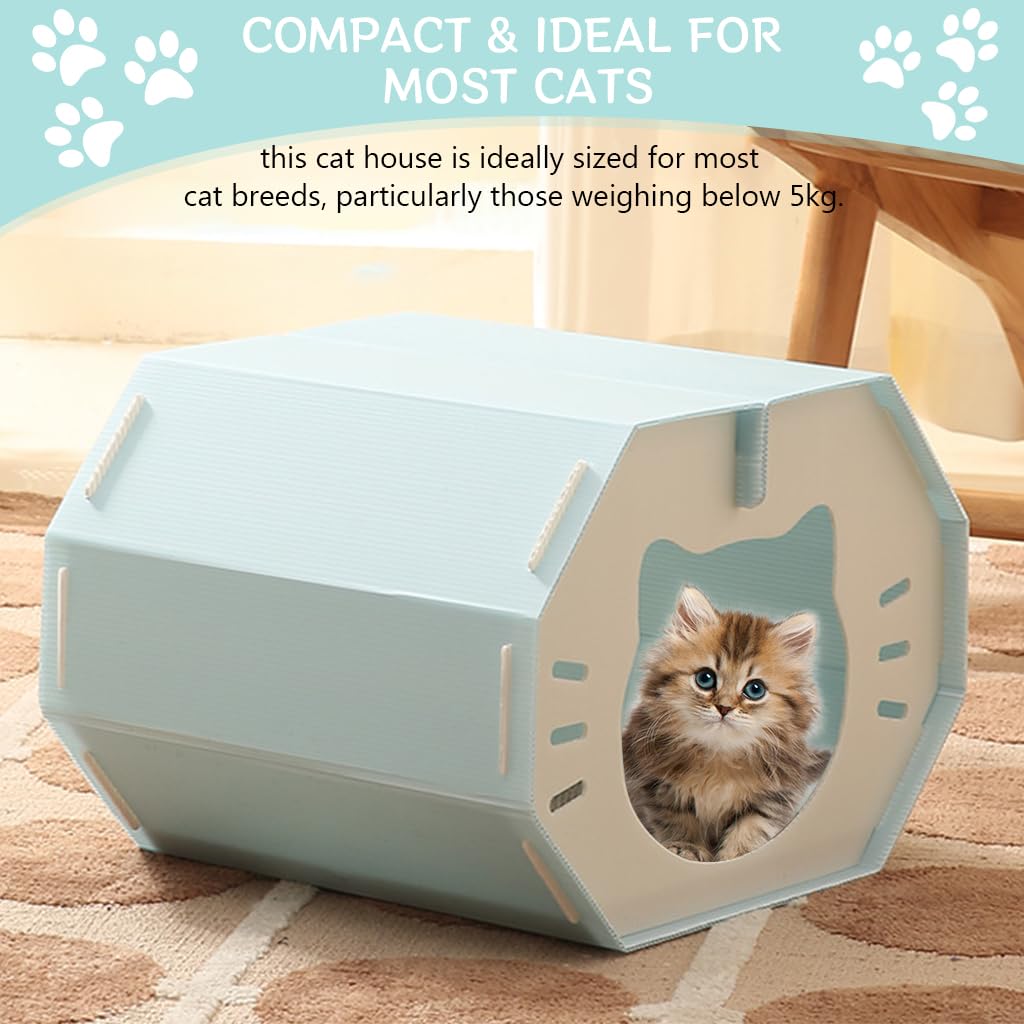 Qpets Cat House with Openable Roof and Scratcher Mat, 42x36x30cm BPA-Free PP | Octagon Design