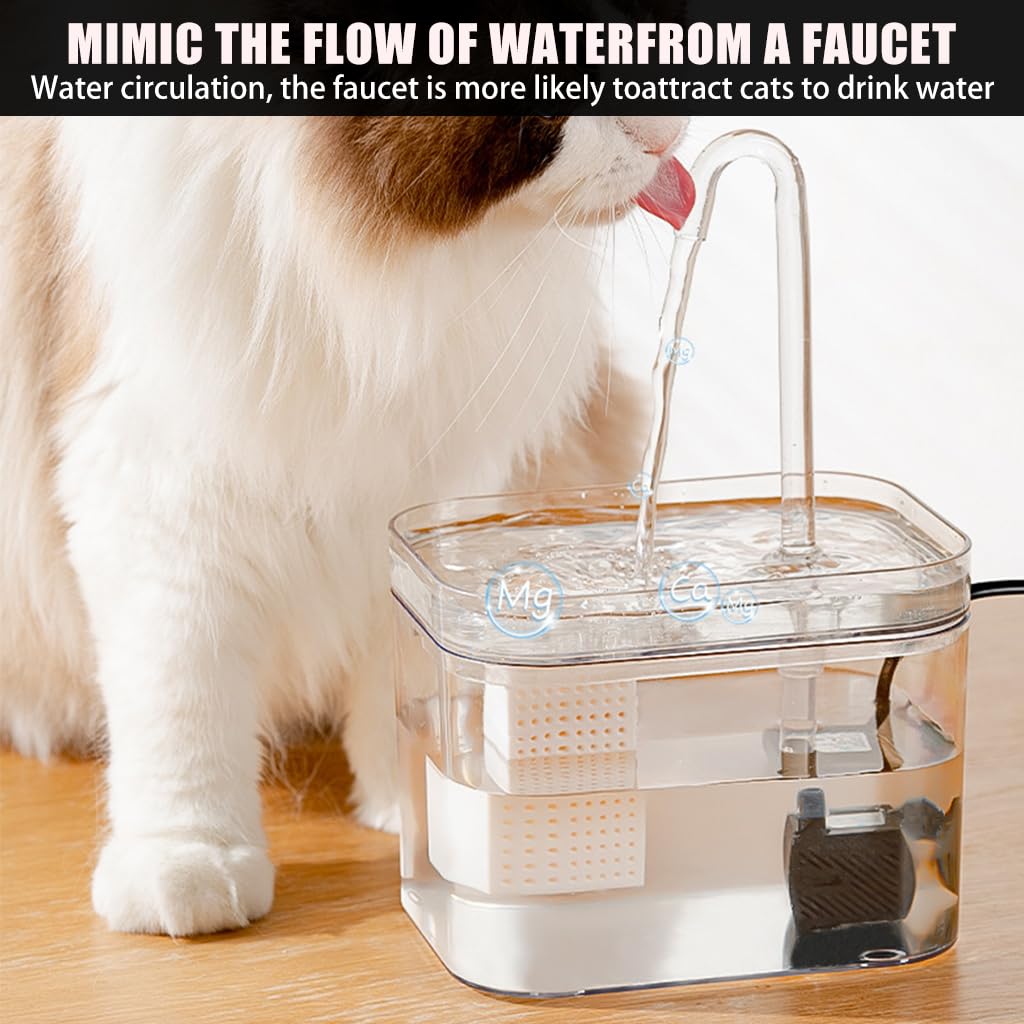 USB Cat Water Fountain 1.5L Cat Drinking Fountain Stylish Faucet Design Transparent Water Tank Silent Auto-Circulation Water Fountain for Pet Food Grade Safe Cat Water Fountain