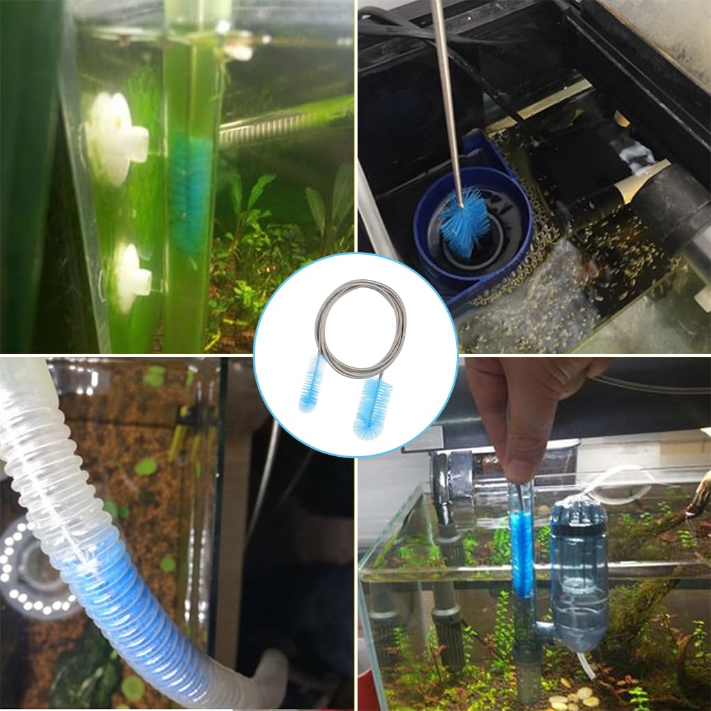 Qpets Dual Head Pipe Cleaning Brushes for Aquarium and Drain | 61 in Flexible 304 Stainless Steel Core