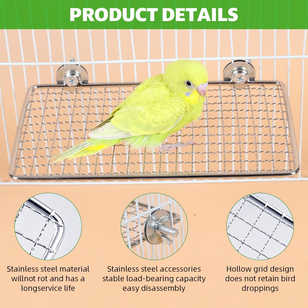 Qpets Mesh Wire Bird Perch for Cage 20x15cm with Flexible Screw Fixing and Stainless Steel Platform